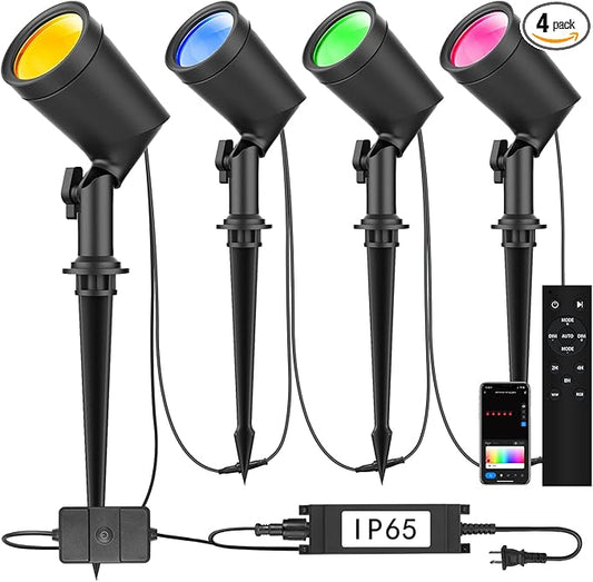 SUNTHIN 4 Pack Smart Landscape Lights, RGBW Color Changing Landscape Lights with Remote, Compatible with Alexa and Google Home, IP65 Waterproof, for Garden, Yard, Lawn, Wall, Tree, Fence(6W/ Light)