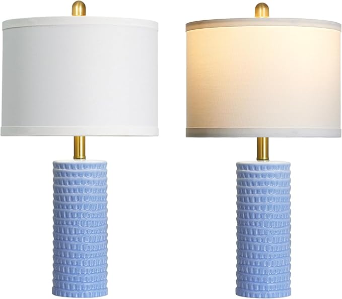 Cinyirong 24.5" Table Lamp Set of 2, Modern Ceramic Bedside Lamps for Night Stands, Classic Small Lamp Nightstand Lamp for Bedroom Living Room Desk End Table Rotary Switch Blue