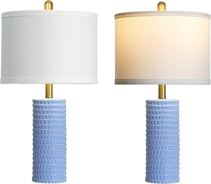 Cinyirong 24.5" Table Lamp Set of 2, Modern Ceramic Bedside Lamps for Night Stands, Classic Small Lamp Nightstand Lamp for Bedroom Living Room Desk End Table Rotary Switch Blue