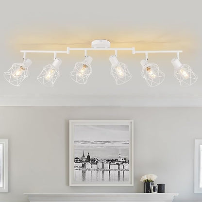 WILON Track Lighting Fixtures, 6 Light Kit Flush Mount Ceiling Spotlight, White Kitchen Light, Flexibly Rotatable Head, E26 Base