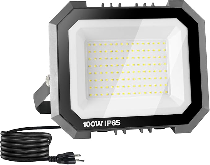 Leddictive 1 Pack LED Flood Lights Outdoor, 100W 10000LM Super Bright Floodlight Outside Work Light with 5.9FT Plug, IP65 Waterproof 6000K Outdoor LED Flood Light for Garage, Yard, Lawn, Garden