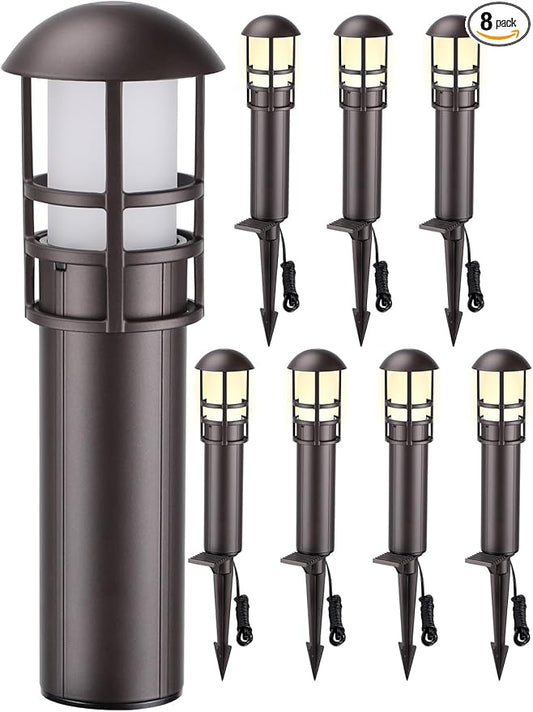 LEONLITE 8-Pack Low Voltage Landscape Pathway Lights 3W Landscape Lighting 12-24V LED Bollard Path Lights Wired CRI 90+ Aluminum Pathway Lighting for Walkway Yard Garden, ETL Listed, 3000K Warm White