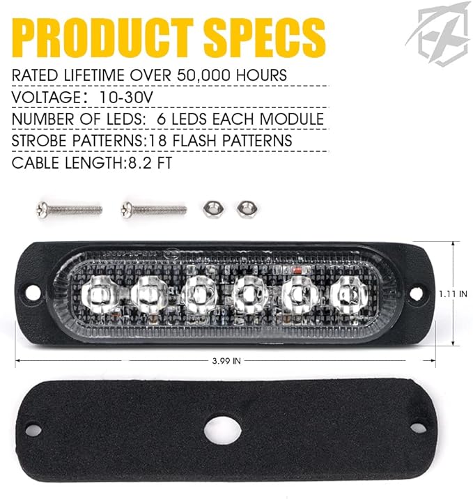 Xprite 8PCS LED Emergency Strobe Lights, Amber White 12-LED Surface Mount Flashing Strobe Lights, Sync Feature Ultra Slim Grill Light for Off-Road Vehicles ATV SUV Trucks Cars