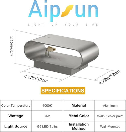 Aipsun Nickel Modern LED Wall Sconces 4 Packs Indoor Wall Lights Hardwired Up and Down Wall Mount Light for Living Room Bedroom Hallway Corridor Conservatory Warm White 3000K(with G9 Bulbs)
