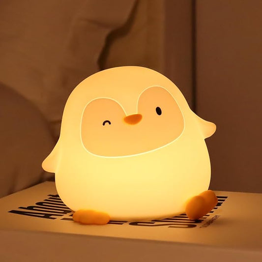 Penguin Silicone Night Light, 50H/12H Long Battery Life Touch Lamp with 30-Min Auto-Off Timer, Soft Dimmable Glow for Baby Kids Toddler Bedroom, Cute Mothers Day Gift for Children