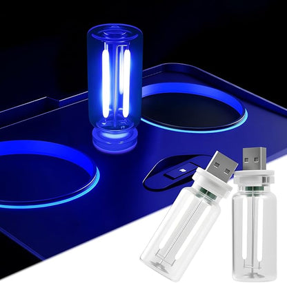 2 PCS Car USB Night Light Bulb, Touch Dimmable Car Interior Ambient Lights, Portable Mini USB Retro Glass Bottle Lamp Decorations for Vehicle, Bedroom, Hallway, Camping (Blue)