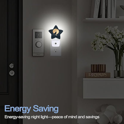 Black Wolf Moon Night Light,Animals Plug-in Star Night Lights with Dusk-to-Dawn Sensor for Bedroom,Bathroom,Living Room Sleep Friendly Lamp for Women Girls Boys Gift,0.5W