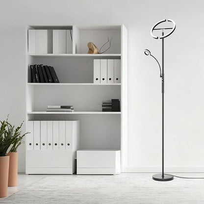 SIBRILLE LED Floor Lamp for Living Room - Modern Standing Lamp with Reading Light, Remote Touch Control Floor Light Dimmable Mother-Daughter Tall Bedroom Lamp for Couch Office, 29W, Black