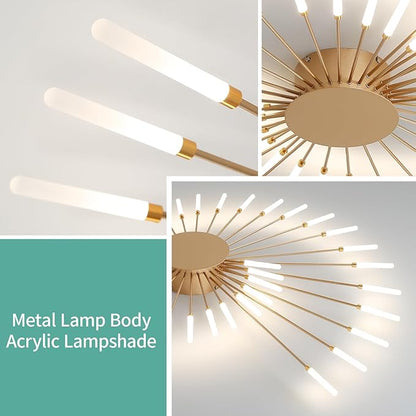 ziidoo Modern Ceiling Light, 42 Lights Metal Firework Designed Chic Led Lighting Fixture for Farmhouse Kitchen Dining Room Bedroom Hallway Living Room (Gold and Dark Gold)
