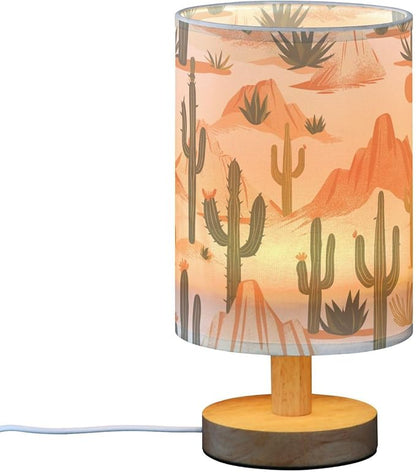 Bedside Table Lamp Western Desert Cactus Mountains Nightstand Lamp with Wood Desk Lamps for Bedroom Living Room Nursery Office Home Decor