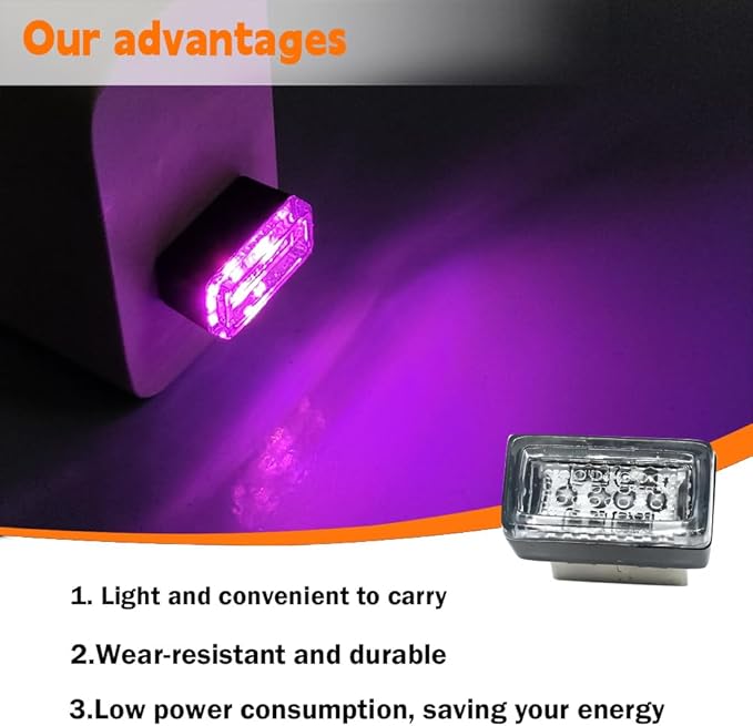 4PCS Car Interior Mood Lighting, Ambient Lighting Car, USB Light, USB Led, Durable, Lightweight and Convenient, Suitable for All Devices with USB Ports (Purple)