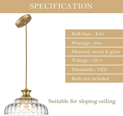 HYDELITE Vintage Glass Pendant Lights Kitchen Island Gold Pendant Light Fixture Modern Hanging Light Fixture for Dinning Room Bedroom Entryway