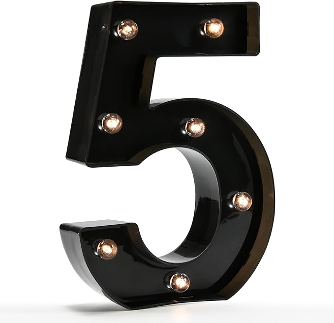 Light Up Black Alphabet Marquee Number Sign LED Marquee Number Lights Sign for Night Light Home Bar Christmas Lamp Birthday Party Wedding Decoration 5