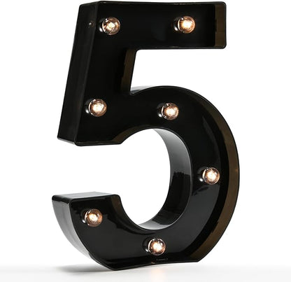 Light Up Black Alphabet Marquee Number Sign LED Marquee Number Lights Sign for Night Light Home Bar Christmas Lamp Birthday Party Wedding Decoration 5