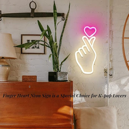 Finger Heart Neon Sign for Room Decor, 16.5x8 Inches Kpop & K-Drama Symbol Heart Gesture Neon Signs for Bedroom, Home Office, Dimmable LED Love Neon Light Gift for Anniversary, Girl…