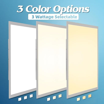 Art3d 2x4 FT LED Flat Panel Light, UL&ETL Listed, 3CCT Selectable Color Temperature 3000K/4000K/5000K, 0-10V Dimmable 5500LM Flush Mount Ceiling Light, 30W/40W/50W Drop Ceiling Light, 2 Pack