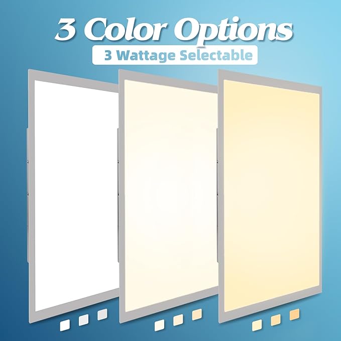 Art3d 4 Pack 2x4 FT LED Flat Panel Light, 3CCT Selectable Color Temperature 3000K/4000K/5000K, 0-10V Dimmable 5500LM Flush Mount Ceiling Light, 20W/30W/40W Drop Ceiling Light, UL&ETL Listed