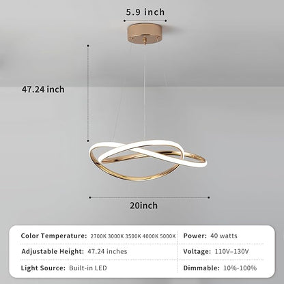 Modern Chandelier Dimmable Pendant Light Fixture,5CCT/2700K/3000K/3500K/4000K/5000K,Adjustable Modern LED Chandeliers for Dining Room Kitchen Entryway Living Room Bedroom (Gold-5CCT, 20 Inches)