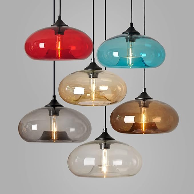 11" Industrial Vintage Colorful Glass Pendant Lighting 1-Light Farmhouse Loft Bar Ceiling Hanging Lamp Kitchen Island Dining Room Bedroom Chandelier (Brown)