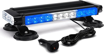 Xprite White Blue Rooftop Emergency Strobe Light Bar, Beacon Safety Flashing Police Lights w/Magnetic Base for Police Law Enforcement POV Vehicles Trucks