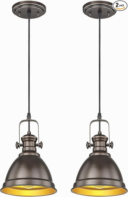 2-Pack Pendant Lights Kitchen Island, 8" Farmhouse Hanging Lights Fixtures with Metal Shade, Rustic Kitchen Pendant Lighting Over Island for Dining Room, Oil Rubbed Bronze, AD-2151-2PM-ORB