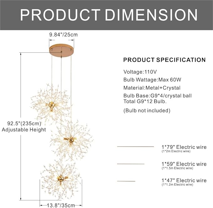 Crystal Firework Chandeliers,Modern Dandelion Starburst Ceiling Hanging Pendant Lighting Fixtures for Dining Room Bedroom Kitchen Living Room (8-Light)