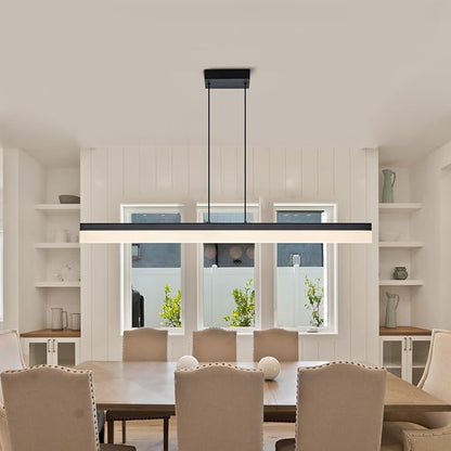Black Wood LED Kitchen Island Lighting, 39 Inch LED Linear Pendant Light, Dimmable Ceiling Hanging Chandeliers for Dining Room Living Room Bar Pool Table 24W, Modern Farmhouse Fixture, 4000K