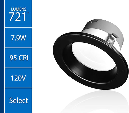 DLR4(v6) 4-inch Black Selectable Recessed LED Downlight (DLR4607120SBK)