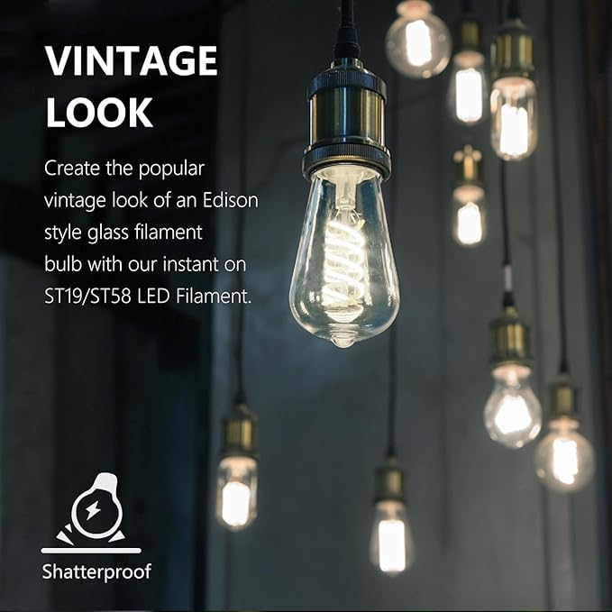 ST58 Edison Bulbs 60 Watt Led, 5000K Vintage Light Bulbs, E26 Led Bulb 6W Dimmable Plastic 600LM, Antique Decorative Filament LED Bulb for Bedroom Office Fan Lights Ceiling Fixtures 12 Pack