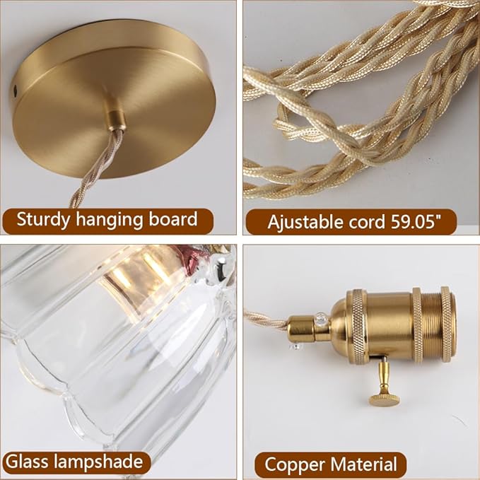 Vintage Pendant Light Mini Glass Pendant Lights 5.9 Inch Gold Hanging Lamp Antique Brass Hanging Light for Living Room Dining Room Bedroom Bathroom Hallway Entryway Kitchen Island