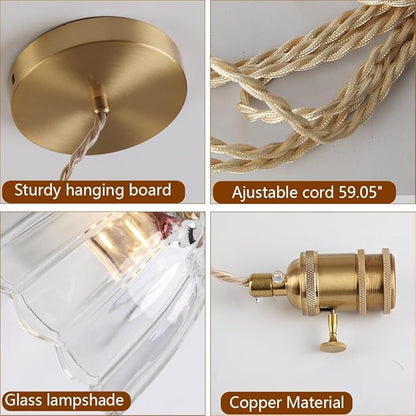 Vintage Pendant Light Mini Glass Pendant Lights 5.9 Inch Gold Hanging Lamp Antique Brass Hanging Light for Living Room Dining Room Bedroom Bathroom Hallway Entryway Kitchen Island