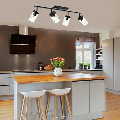 BONLICHT Ceiling Spotlights Track Lighting Kit 4 Light Bathroom Vanity Lighting Black Modern Multi-Directional Ceiling Mount Fixture Industrial Farmhouse Sconces Wall Mount Lamp with Clear Glass Shade