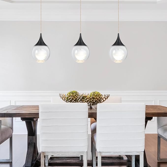 JoollySun Crystal LED Pendant Light: Black Modern Mini Light Fixtures Ceiling Hanging for Kitchen Island Bathroom