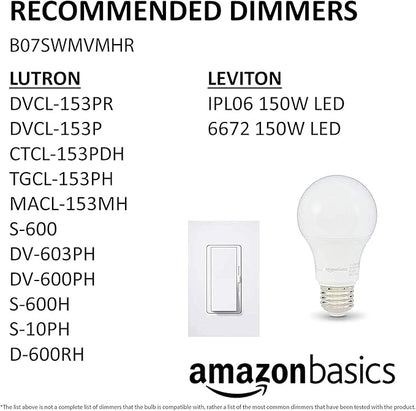 Amazon Basics A19 LED Light Bulbs, 60W Equivalent, 9W Energy Efficient, E26 Standard Base, Soft White 2700K, Dimmable, 10,000 Hour Lifetime, 16-Pack