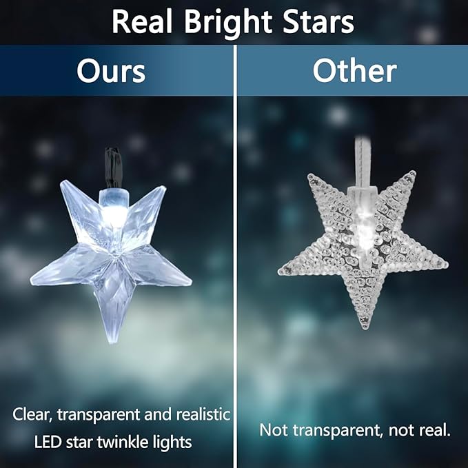 Solar Star Lights Outdoor - 50 LED Solar Powered Lights Outdoor Waterproof, 30.68ft Solar Star for Outside, White Twinkle Fairy String for Garden Fence Yard Decorations, 8 Modes