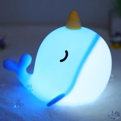 OkiyiD Blue Narwhal Night Light, Cute Squishy Silicone Lamp, Dimmable Touch Control Narwhal Gifts for Boys Girls, Ocean Animal Nursery Lamp for Birthday Christmas Decor