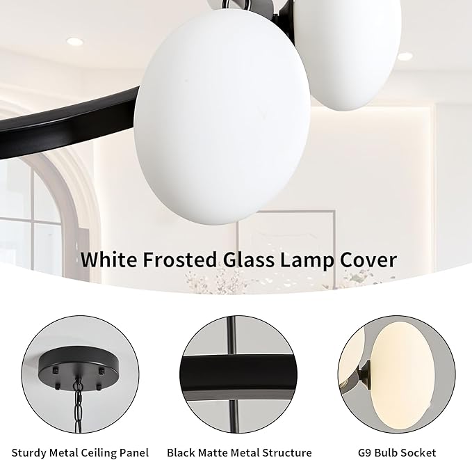 Modern Chandelier,Large Black Wagon Wheel Chandelier,Sputnik Pendant Light Fixture Over Table,Glass Globe Chandelier for Dining Room and Living Room