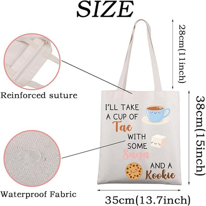 WSNANG Korean Group Fans Gift Music Lover Bag A Cup of Tae With Suga and A Kookie Tote Bag Reusable Shopping Bag