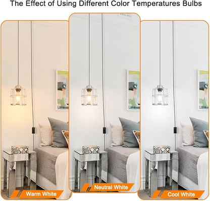 Brushed Nickel Plug in Pendant Light, Hanging Lights with Plug in Cord, Corded Cage Hanging Lamp, Plug in Swag Light Fixtures with Clear Glass, Pendant Lights for Kitchen Island Living Room