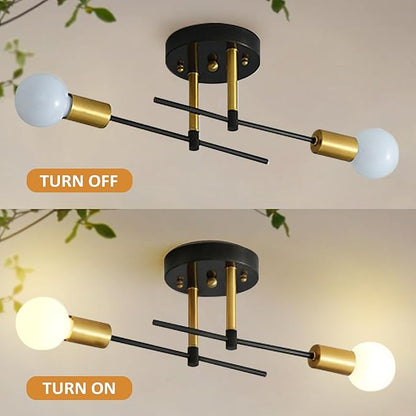 Modern Sputnik Chandelier 2-Light Adjustable Ceiling Light Fixture Black Semi Flush Mount Ceiling Lamp with E26 Base Industrial Ceiling Light for Dining Room Bedroom Foyer Hallway Living Room