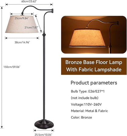 Cantilever Floor Lamp, Standing Chandelier Floor Lamp with 180° Adjustable Swing Arm, Modern Floor Lamps with Linen Shade,Classic Lamp for Living Room Office Bedroom Reading(Black)
