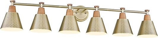 FEMILA Gold Light Fixture Bathroom, 6 Light Brushed Gold Vanity Light, 45.3" Bathroom Lighting Fixture Over Mirror, 4FG59B-6W BG