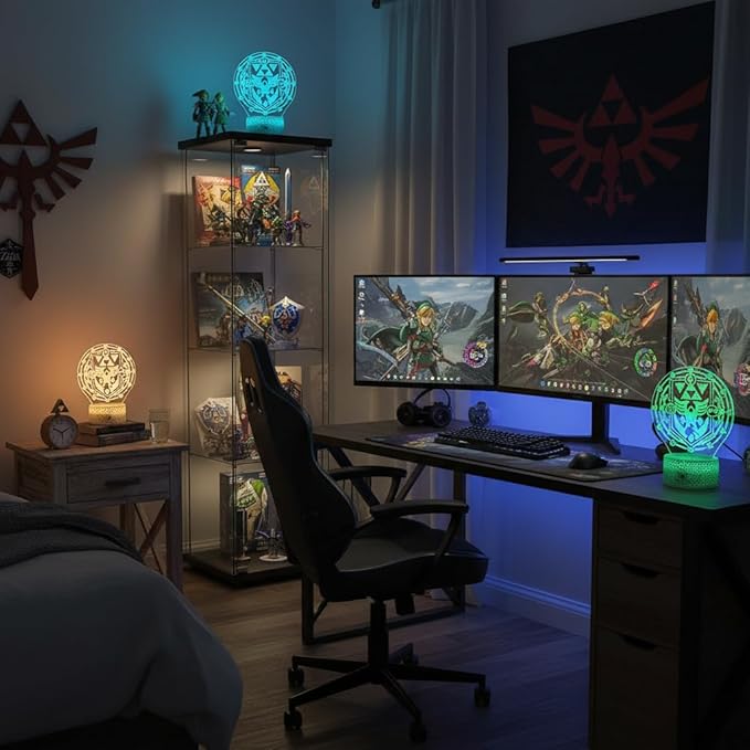 3D Illusion Night Light - Fantasy Kingdom Winged Crest LED Desk Lamp with Remote, 16 Colors, Gaming Accessories, Bedroom Decor, Birthday Gift for Boys Teens Kids