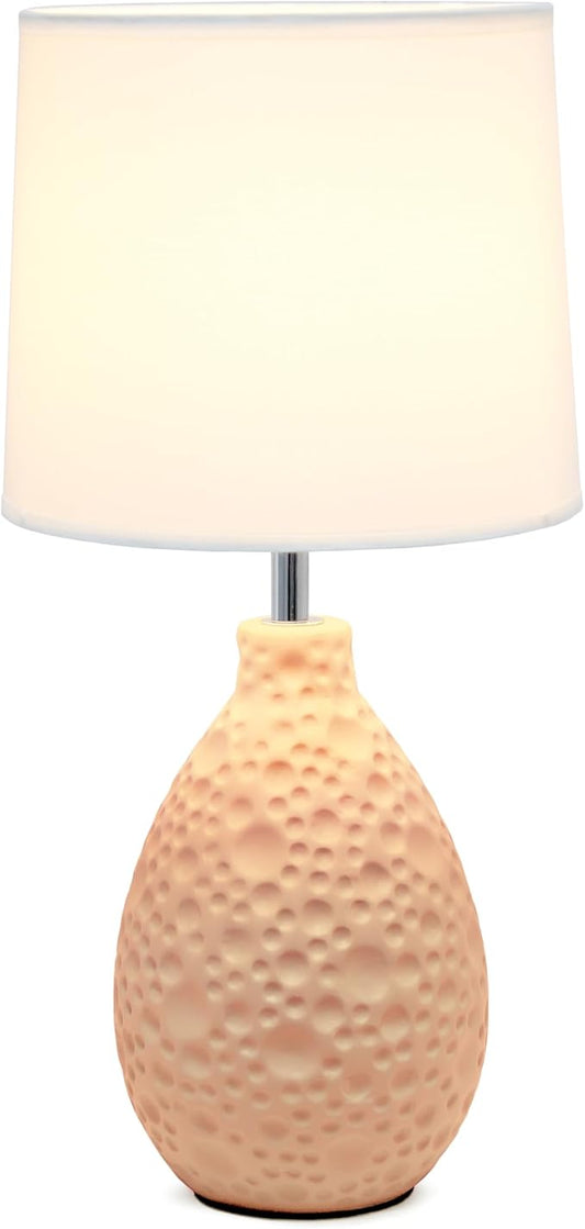Simple Designs LT1193-PNK 14.17" Refined and Textured Oval Stucco Ceramic Table Lamp, for Living Room, Bedroom, Office, Pink