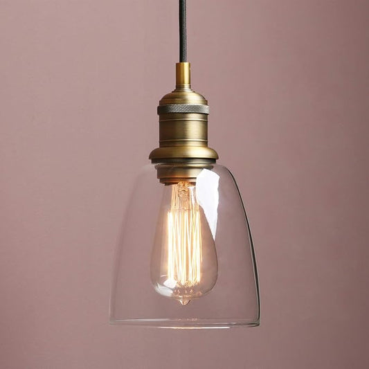Yosoan 1-Light Vintage Edison Hanging Pendant Light, Indoor Modern Hardwired Mini Oval Cone Clear Glass Shade for Kitchen Bathroom Porch Living Room Dinning Room Office Restaurants Bar Island(Antique)