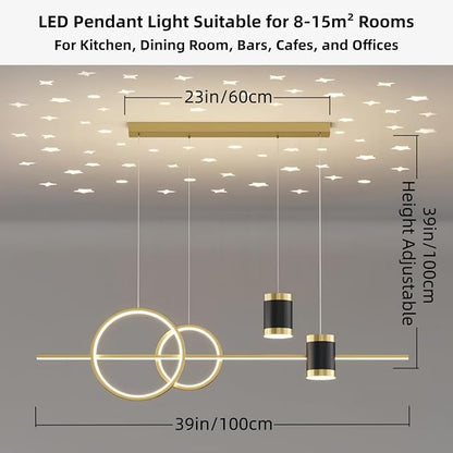 Modern LED Pendant Lights for Kitchen Island, Dimmable Led Linear Chandelier with Remote Control, 39in Gold Island Lighting Lamp Fixture for Office, Dining Room, Decorative Interior Lighting