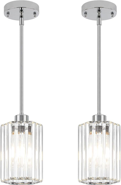 2-Pack Chrome Pendant Lights Kitchen Island Modern Crystal Hanging Pendant Light Hexagonal Mini Chandelier Adjustable Hanging Kitchen Lights for Dining Room Hallway Bedroom Entryway Light Fixture
