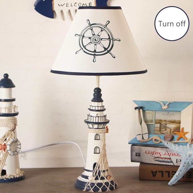 LITFAD Modern Bedside Table Lamp 1 Light Lighthouse LED Reading Light Nautical Style Resin Desk Lamp in Blue for Bedroom Kids Room Office - Rudder