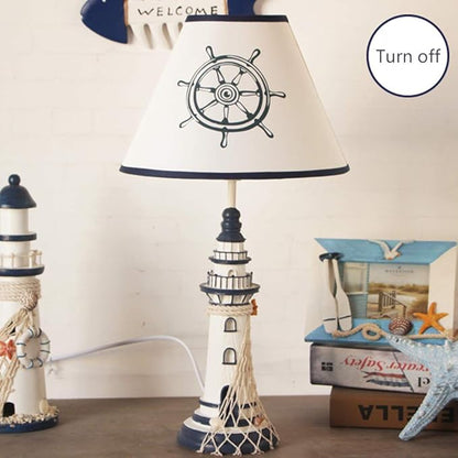 LITFAD Modern Bedside Table Lamp 1 Light Lighthouse LED Reading Light Nautical Style Resin Desk Lamp in Blue for Bedroom Kids Room Office - Rudder