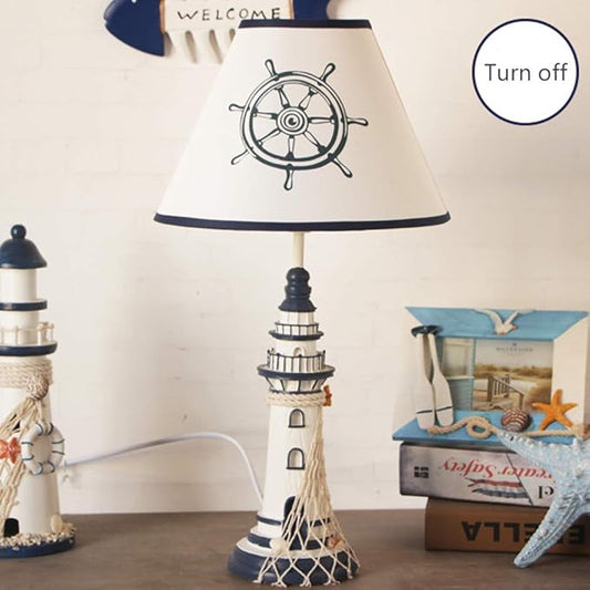 LITFAD Modern Bedside Table Lamp 1 Light Lighthouse LED Reading Light Nautical Style Resin Desk Lamp in Blue for Bedroom Kids Room Office - Rudder
